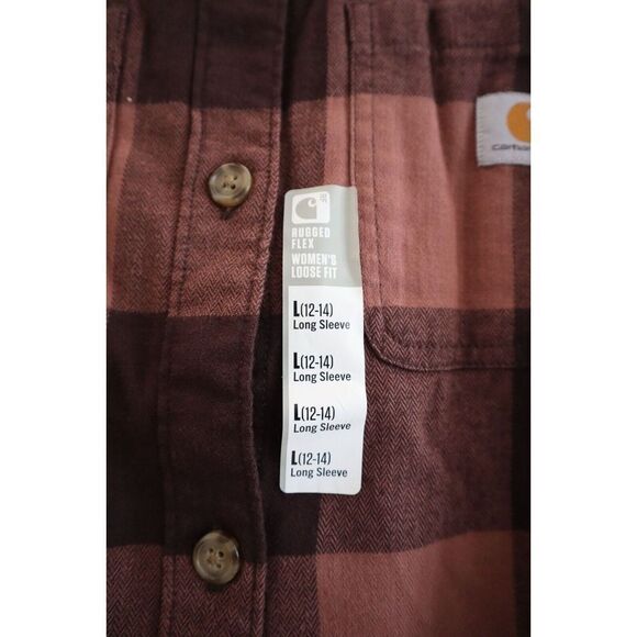 Carhartt Women's Sz L (12-14) Rugged Flex Loose Fit Midweight L/S Flannel Shirt - Picture 4 of 10